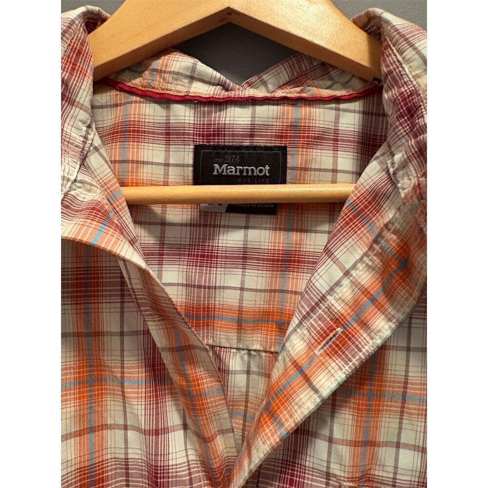 Marmot Men's Orange Plaid Short Sleeve Button-Up Shirt Size L - Picture 3 of 9